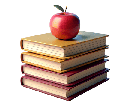 Stack of Books with Red Apple 3d Symbol png