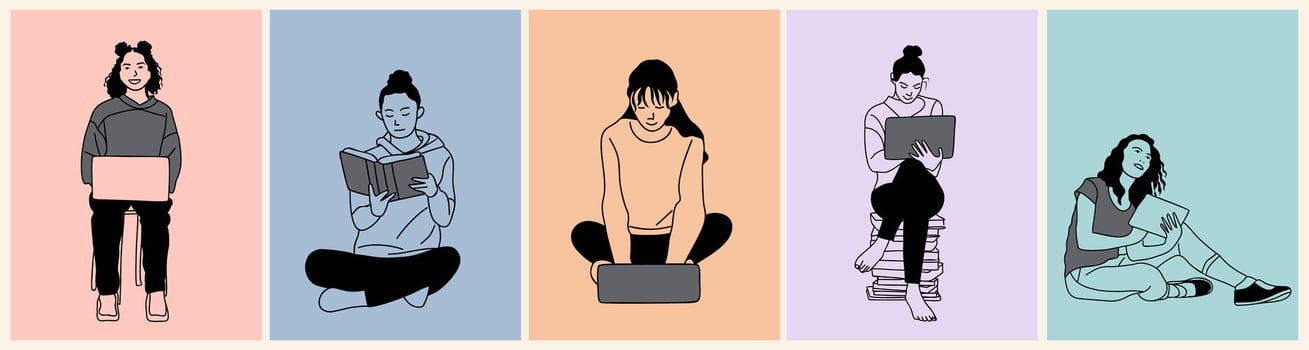 A group of women sitting on a couch vector