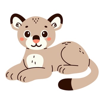 illustration in children's style. Cute puma lying on the background vector