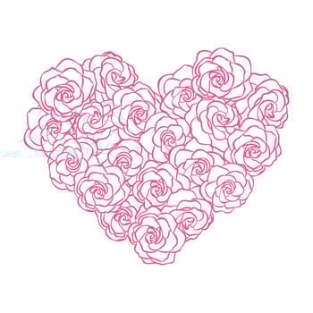 Floral hearts with rose Line art pink flower hearts background, hand drawn floral elements for Valentines day. illustrations for card or invitations, coloring book vector