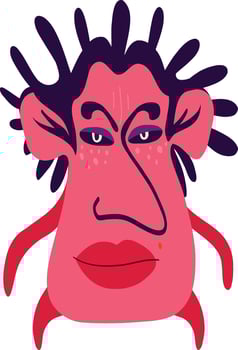 Pink demon with a cute face. Modern cartoon illustration for Halloween holiday vector