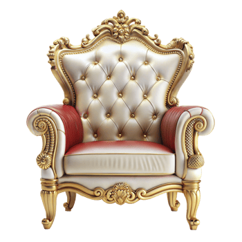A gold and red chair with a red cushion png