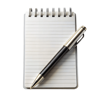 A pen sits on top of a spiral bound notebook png
