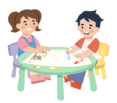 Boy and girl coloring cartoon illustration png