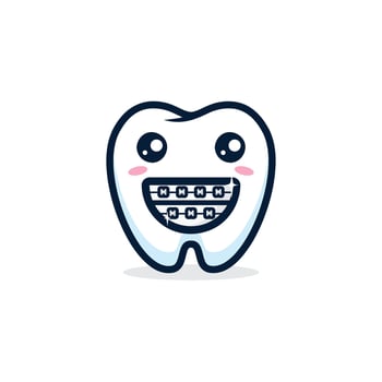cute teeth wearing braces with a big smile vector