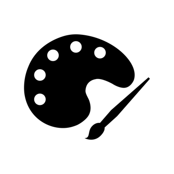 Painter palette and paint brush icon black isolated. png