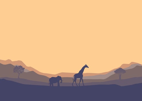animals and wildlife in africa, nature illustration. vector