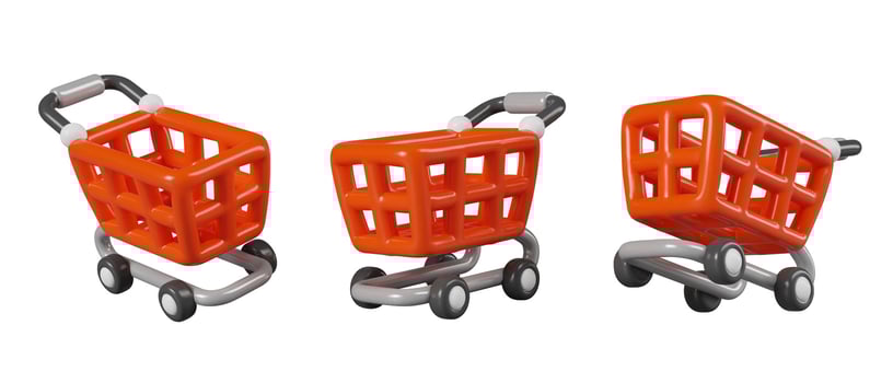 Collection with cartoon shopping cart in different positions vector