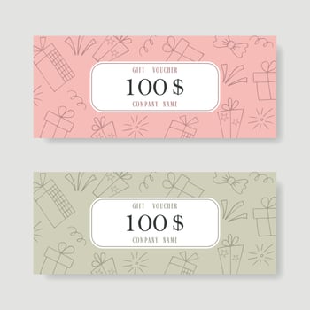 Gift voucher in doodle style. Gift certificate template. vector