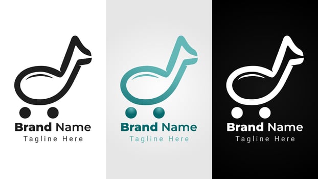 Music Shop Logo, combination logo of Music Note and Trolley. Can be used as brand identity of music store vector