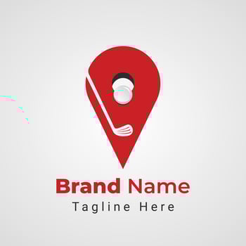 Pin Golf Logo, Combination of Location Pin Symbol with ball and stick golf vector