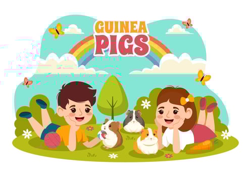 Guinea Pig Illustration Featuring Various Hamster Breeds in Green Fields in a Flat Cute kids Cartoon Style Background Design vector