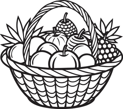basket with fruits illustration black and white vector