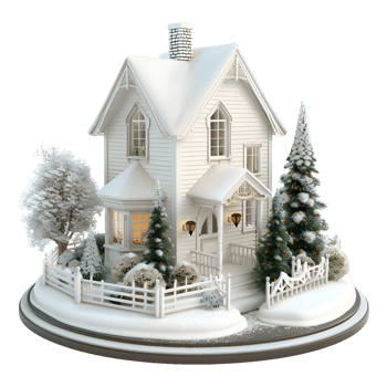 White House Covered with Snow in Winter on Transparent Background png