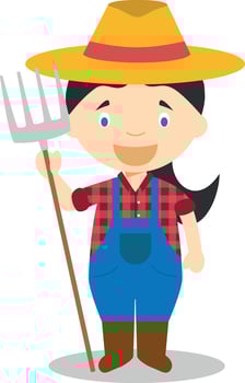 Cute cartoon illustration of a farmer. Women Professions Series vector