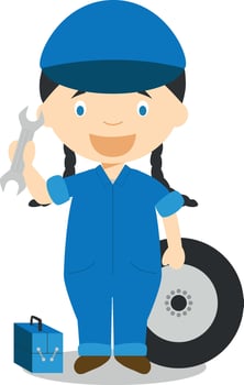 Cute cartoon illustration of a mechanic. Women Professions Series vector