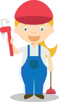 Cute cartoon illustration of a plumber. Women Professions Series vector