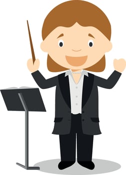 Cute cartoon illustration of an orchestra director. Women Professions Series vector