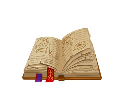 Game book, cartoon fantasy magic grimoire vector
