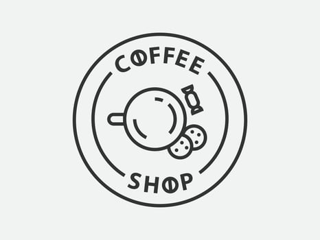 Coffee logo design for coffeeshop or cafe. Espresso or cappuccino sign. Creative black and white logotype, trendy line icon. vector