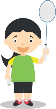 Sports cartoon illustrations. Badminton female vector