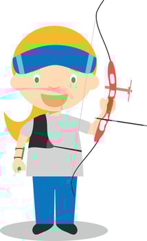 Sports cartoon illustrations. Archery female vector
