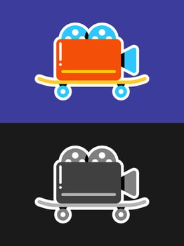 Colorful movie camera on a skateboard illustration design for printable products. vector