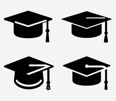 Graduation cap icon set. University or college graduation hat icons. Student graduation cap diploma illustration vector