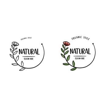 Abstract logo design with hand drawn. Organic Food , Natural products. Minimal boho style. vector