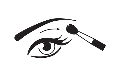 Female eye and brush. Make up applying illustration. Scheme how to apply an eyeshadow vector