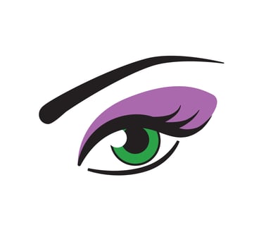 Green eyes with purple shadow. Eyeshadow placement scheme vector