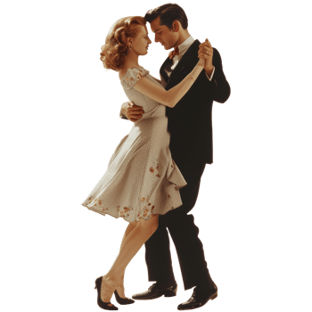 Young man and woman couple dancing, transparent background png