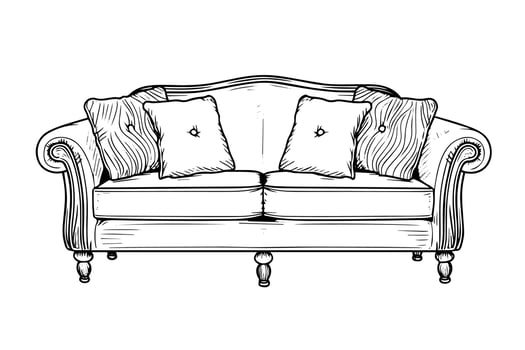 Vintage sofa hand drawn ink sketch. Engraving style illustration. vector