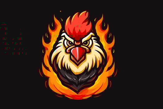 Hot spicy chicken logo design. Rooster mascot. Emblem with chicken head in flames. vector