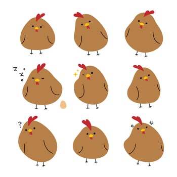 Brown Chicken cute on a white background, illustration. vector