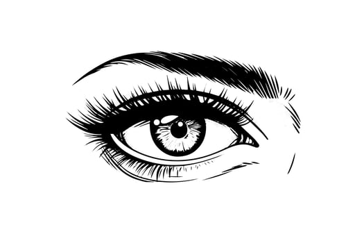 Woman cute eyes hand drawn ink sketch. Engraved style illustration. vector