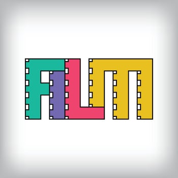 FILM lettering logo with modern film strip. Unique color transitions. Photo company and multimedia logo template. vector