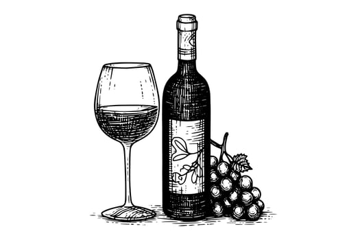 Vintage Vineyard Elegance Hand-Drawn Wine Illustration with Grapevine Sketch. vector