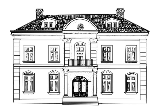 Vintage German Architecture Engraved Illustration of Historic Mansion Old Building. vector