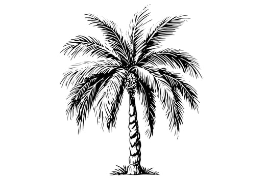 Vintage Hand-Drawn Palm Tree Sketch Illustration Retro Tropical Coconut Trees. vector