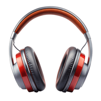 A pair of headphones with a red band and a black ear pad png