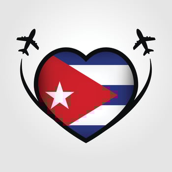 Cuba Travel Heart Flag With Airplane Icons vector
