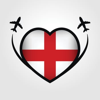 England Travel Heart Flag With Airplane Icons vector