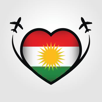 Iraqi Kurdistan Travel Heart Flag With Airplane Icons vector