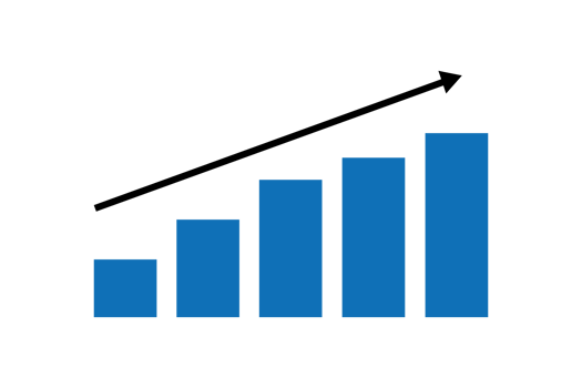 Gradually increasing arrow and bar graph silhouette icon. png