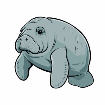Cute cartoon manatee isolated on white background. Hand drawn illustration of Sea cow. vector