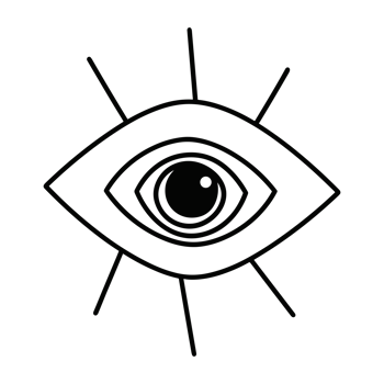 Evil eye spiritual protection symbol minimalist black and white line drawing illustration transparent background png