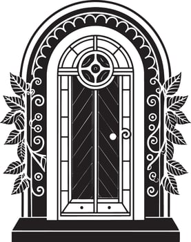 black and white decorative doors illustration in white background vector
