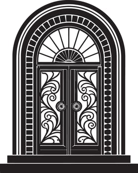 black and white decorative doors illustration in white background vector