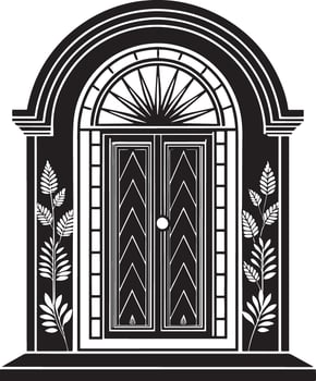 black and white decorative doors illustration in white background vector
